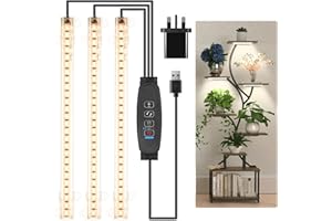 Czoumu 8.6'' LED Grow Light Strips, Full Spectrum 3500K Grow Lights for Indoor Plants, 3 Head with 3/9/12H Timer, 10 Dimmable Levels, Perfect for Seedling, Succulent, Plant Shelf, 1-Pack
