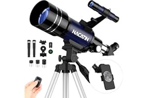 NACATIN Telescopio Bambini, Telescopio Astronomico per Adulti Principianti, 70 mm Apertura AZ RifrattoreTelescopio con Regolabile Treppiede, Telecomando Adattatore per Cellulare