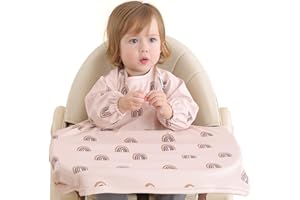 Yiupea Bavaglino per Bambini con Maniche Lunghe da Attaccare al Seggiolone da 6 a 24 mesi, Bavaglino per lo Svezzamento Impermeabile e Facile da Pulire, Lavabile in Lavatrice