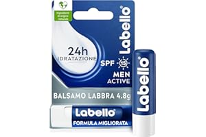 Labello Active For Men 4.8 g, Burrocacao labbra SPF15, Balsamo labbra idratante con burro di karité e oli naturali, Burrocacao protezione solare fondente sulle labbra