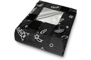 Aycorn Temporary Blackout Blinds & Curtains For Bedroom, Living Room, Nursery and Travel – Adjustable 130 x 200 – No Drill Black Out Blinds – Stick On Suction Cups & Velcro Fasteners (Black Pattern)