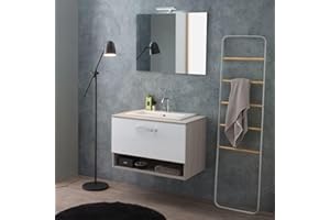 Kiamami Valentina - Arredo bagno sospeso 80cm rovere grigio con frontale bianco e lavabo soprapiano Lotto