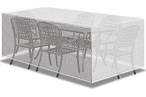 PATIO PLUS Zestaw mebli ogrodowych, wodoodporny, prostokątny, ogrodowy pokrowiec na stół i krzesła, zestaw bardzo duży, 180 x 120 x 70 cm, przezroczysty