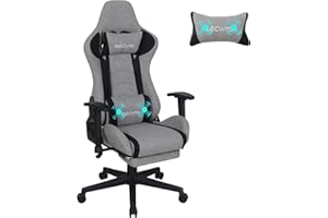 Fullwatt Gaming Chair, Computer Chair with Footrest, Headrest and Lumbar Support, Ergonomic PC Chair, 2D Armrests, Height Adjustable Rotating Task Chairs, Grey