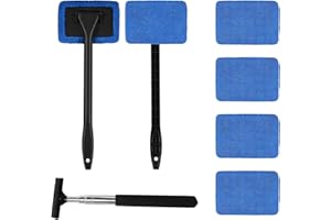 BAFEIL 7PCS Windscreen Cleaner Tool - Car Windscreen Cleaner Inside with 4PCS Reusable Washable Microfiber Pads and Car Rearview Mirror Wiper, Cloth Demister Pad Car Window Cleaner for Fog Moisture Removal