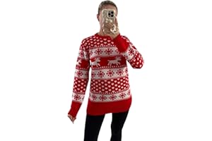 Crazy Fashion Knitted Christmas Jumpers for Women Ladies Plus Size Reindeer Round Neck Long Sleeve Xmas Snowflake Casual Winter Sweater Chunky Kids Jumper Top UK 8-22