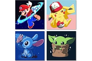 Sencangxun Malen Nach Zahlen Ab 7 Jahre Mädchen Junge Anime 4 Stück, Bastelset Kinder Ab 5 6 7 8 9 10 Jahre mit 8 Pinseln Und 4 Sätze Acrylfarben (20x20 Cm)