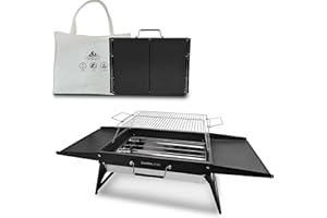 Charmline 51x35cm Griglia a Carbone Portatile Pieghevole, Barbecue Carbonella PortatileCompatta per Uso Esterno, Griglia BBQ per Campeggio, Picnic, Giardini e Feste in Spiaggia, Nero, Max