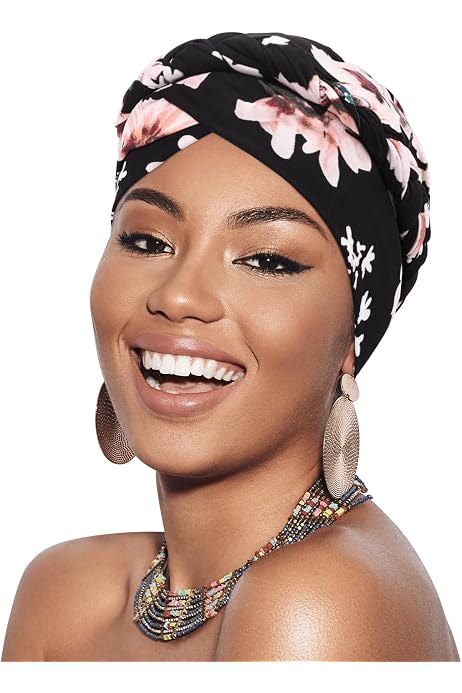 Fxhixiy Women's Pre-Tied Turban Head Wrap - Silky Beaded Chemo Beanie & Hair Cover Hat (Blue, One Size) - View #12