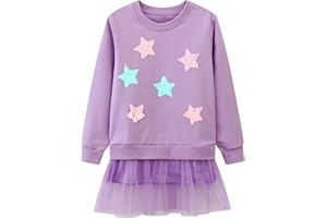 Dioshark Sweatshirts Girls Kids Pullover Cotton Long Sleeves Animal Floral Embroidered Glitter Sequins Jumpers with Crew Neck Spring Autumn Outdoor Sports Tops Casual Outfits for Child Age 2-7 Years