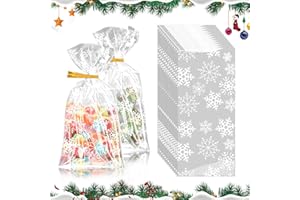 AITSITE 120Pcs Sacs à Biscuits Noël, Sacs à Bonbons Sacs de Cellophane de Noël Sachets Cadeaux avec 140 Cravates Torsadées pour Chocolat Noix Fournitures de Fête
