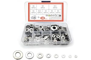 XKQYX Flat Washer, Assorted Metal Washers Stainless Steel, Round Seal Washer Spacer, Sealing Gasket Kit for Home, Automotive, Shop, Factories Repair - M2 M2.5 M3 M4 M5 M6 M8 M10/360 Pcs