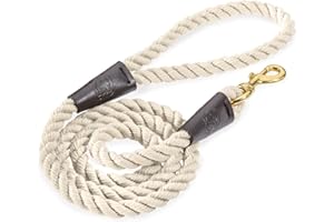 Embark Pets Country Dog Rope Lead – Braided Cotton Leads w/Strong Leather Finish for Small Medium and Large Breed Dogs – Heavy duty for Training, Walking, Hiking (4.5 FT, Creme)
