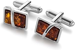 STERLL Uomo Argento sterling 925 Gemelli in argento con ambra Confezione regalo Regali per uomini