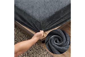 Sábana Bajera Ajustable de Franela 160x200 cm- Highdi Gris Oscuro Sábana Bajera de Terciopelo Elástica de Invierno, Sábana Bajera 160x190 Adecuada para Colchón de 25-30 cm