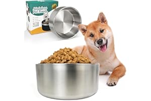 IKITCHEN Dog Bowl for Food and Water, 64 Oz Stainless Steel Pet Feeding Bowl, Durable Non-Skid Double Wall Insulated Heavy Duty with Rubber Bottom for Medium Large Sized Dogs(64Oz, Stainless)