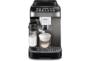 De'Longhi Magnifica Evo ECAM290.81.TB, Cafetière Automatique avec Mousseur de Lait, Taille Compacte Machine Grain, Mousseur de Lait Automatique, 7 Recettes, Affichage Tactile Doux Coloré, Titane/Noir