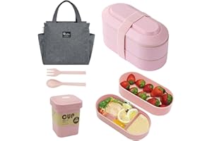 Resszo Lunch Box Kit, 2 Strati Ermetica Porta Pranzo da Ufficio con Posate e Borsa Termica, Bento Box per Picnic Scuola Uffici Adulto Bambini, Microonde Sicuro
