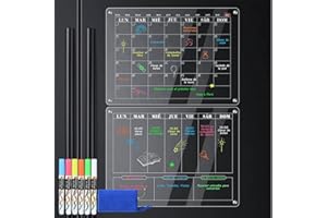 POPRUN Calendario Magnetico Nevera Acrílico Transparente, Pizarra Magnetica Planificador Mensual y Semanal, Pizarra Calendario Refrigerador Iman Borrables, Organizador Semanal para Menú - en Español