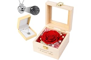PATNLEVS Ewige Rose Holzkästchen mit Herz-Halskette Geschenke für Frauen, Geschenk Weihnachten, Geburtstagsgeschenk für Frauen, Konservierte Rose & Schmuck Geschenkbox für Freundin Mutter Ehefrau (Rot)