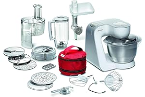 ‎BOSCH HAUSGERÄTE Bosch Küchenmaschine MUM5 Styline MUM54270DE, Edelstahlschüssel 3,9 L, Mixer 1,25 L, Würfelschneider, Fleischwolf, Planetenrührwerk, Knethaken, Schlag-, Rührbesen, 7 Stufen, 900 W, silber