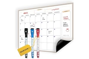 Previs Calendario Magnetico Nevera Mensual A3 - Calendario 2025 2026 Nevera Iman - Planificador Mensual 3 Rotus - Pizarra Magnetica Nevera - Planner Organizador Semanal Frigorifico Planning Familiar