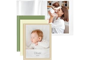 Vienrose Álbum de Fotos Pequeño para Fotos de 10x15 cm 26 Bolsillos para 52 Fotos Cubiertas de Plástico Personalizables Regalo de Boda, Viaje, Bebé, Verde, Naranja y Beige (Juego de 3)