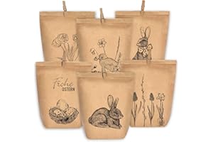 KOHMUI Ostertüten zum Befüllen, 12 Geschenktüten Ostern, Ostermotive Schwarz Bedruckte Tüten mit Klammern, Osterhasen Basteln