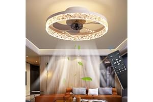 Exlafi Quiet Ceiling Fans with Lights Remote Control, Modern Lighting Fan Ceiling Light LED Dimmable Ceiling Fan Lamps for Bedroom Living Room, Fan Reversible and 6 Speeds (White, 50CM)