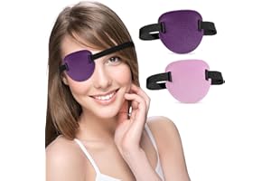 RIKEYO 2 Pcs 3D Eye Patches for Adults, Adjustable Medical Eyepatch for Right or Left Eye,One Eye Cover for Amblyopia Lazy Eye,Pirate Costume(Pink,Purple)
