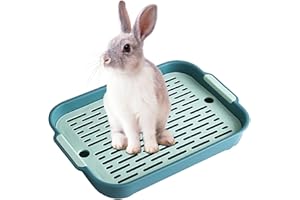 Hoquare Large Rabbit Litter Tray, Rectangular Bunny Litter Box with Grid, 2 Tier Flat Rabbit Cage Toilet Tray, Small Pet Litter Box Toilet Potty for Bunny, Guinea Pig, Cat(Green)
