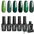 Beetles Green Gel Nail Polish Set - 6 Pcs Carnival Evergreen Glitter Green Sparkle Gel Polish Kit Avocado Dark Green Nail Gel Polish Soak Off UV LED Gel Nail Kit Manicure Gift