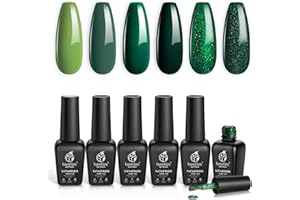 BEETLES GEL POLISH Beetles Green Gel Nail Polish Set - 6 Pcs Carnival Evergreen Glitter Green Sparkle Gel Polish Kit Avocado Dark Green Nail Gel Polish Soak Off UV LED Gel Nail Kit Manicure Gift