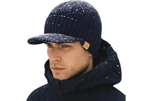 TOP-EX DryKnit wodoszczelna czapka beanie, męska czapka zimowa z wełny merynosów, czapka zimowa z daszkiem i polarową podszewką, ciepła czapka wełniana z merynosów