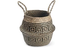 DOKOT Panier Jonc De Mer Rangement Panier Plante Seagrass de Fleur Corbeille en Paille (Bande Noire)