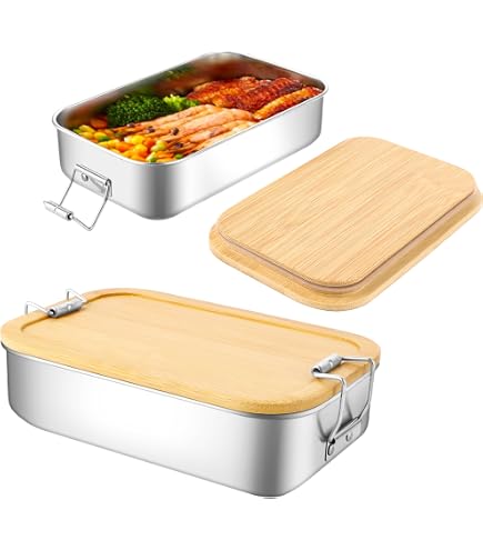 TROIKA BOX22-A187 – Lunch Box In Alluminio E Bambù Con Motivo Mela, Coperchio Tagliere, 18x11,6x5,5 Cm - 3