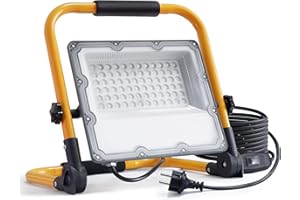 OUSIDE Projecteur LED Chantier 50W avec Étanchéité IP66 et Interrupteur Étanche - Lumière Blanche 6500K, 5000 Lumens, Prise Schuko et Cordon 4M - Parfait pour Travaux Intérieurs et Extérieurs