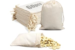 Ziamzra 60 Pezzi Sacchetti Cotone 10x15cm Sacchetti Tessuto Regalo con Coulisse Sacchetti Stoffa Riutilizzabili Sacchettini Juta per Gioielli Caffè Spezie Bomboniere Matrimonio Pasqua Natalizi