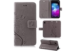 betterfon Handyhülle für ZTE Blade A31 Lite/ZTE Blade L8 Hülle, Flip Case Klapphülle Schutzhülle Handytasche Etui mit [Kartenfächern] Kompatibel mit Blade A31 Lite/Blade L8 Blume Grau