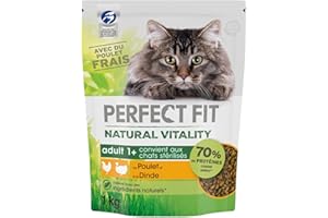 Perfect Fit Natural Vitality Croquettes pour chats adultes – convient aux chats stérilisés – Nourriture complète avec des ingrédients naturels - Pack de 6 x 1kg