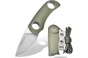 TONIFE Runer Fixed Blade Knife z regulowaną smyczą Paracord i Kydex Sheath, EDC Knife z 1.9" Full Tang Blade dla Outdoor Camping Hiking (Zielony+Satyna)