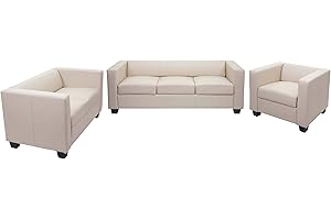 Mendler 3-2-1 Sofagarnitur Couchgarnitur Loungesofa Lille - Kunstleder, Creme