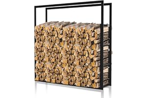 Ikodm Estantería para leña de chimenea para interior y exterior, de metal, 100 x 25 x 100 cm, ayuda para apilar madera para chimenea y horno, soporte de madera para leña exterior, color negro