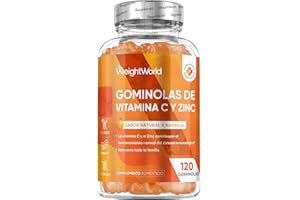 WEIGHTWORLD Vitamina C y Zinc 206 mg - 120 Gominolas con Sabor Natural a Naranja - Gomitas Veganas, Sin Gluten y Sin OGM para 2 Meses