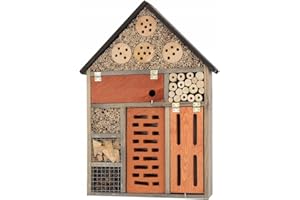 MAZUR Domek dla Owadów 58x37 cm, Drewniany Ceglany Insekt Hotel, schronisko Pszczół Murarka, Chatka Ogrodowa dla pożytecznych zapylaczy, skorków, biedronek, chrząszczy, motyli, naturalne wypełnienie