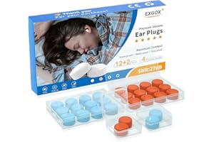 EXGOX 14 pares de tapones de silicona para dormir con cancelación de ruido, reutilizables, moldeables, para natación, trabajo, avión, SNR27dB (azul, naranja)