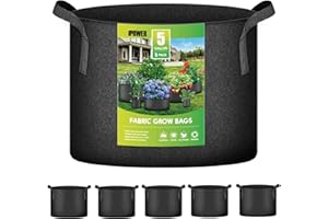 iPower 15L 5er-Pack Grow Bags Stoff Belüftungstöpfe Behälter mit Riemengriffen für Kindergarten und Pflanzen (schwarz)