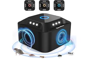 BUBBACARE Ultrason Souris et Rats, Repulsif Souris Ultrasons 360° Anti Souris avec Lumière LED Appareil Ultrason pour Nuisible Rongeurs Plug in Répulsif Intérieur Dispositif Anti Nuisible Cafards pour Jardin