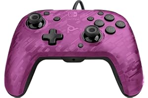 Pdp Gaming Faceoff deluxe+ Filaire Switch Pro Manette - Violet Camo - Licence Officiel By Nintendo - Customizable Buttons And Paddles - Ergonomic Manettes