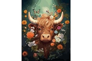 TISHIRON DIY Paint by Numbers for Adults Beginner Highland Cow Adult Paint by Numbers Animal Art Paint by Number for Adults Paint by Numbers Crafts for Adults Kids 16x20 in